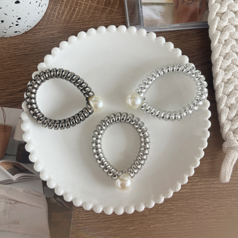 New Korean-style textured imitation pearl telephone line hair tie, hair band, ponytail hair tie, seamless rubber band hair accessory Specification image