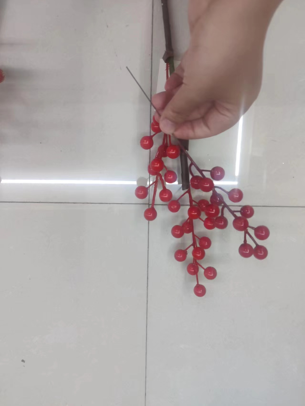 2024 Simulation Flower Decorative Red Fruit Figurine, Celebration and Joy Figurine, Red Fruit Holly, Prosperity Figurine, 4 heads, 6 heads, 12 pic 1