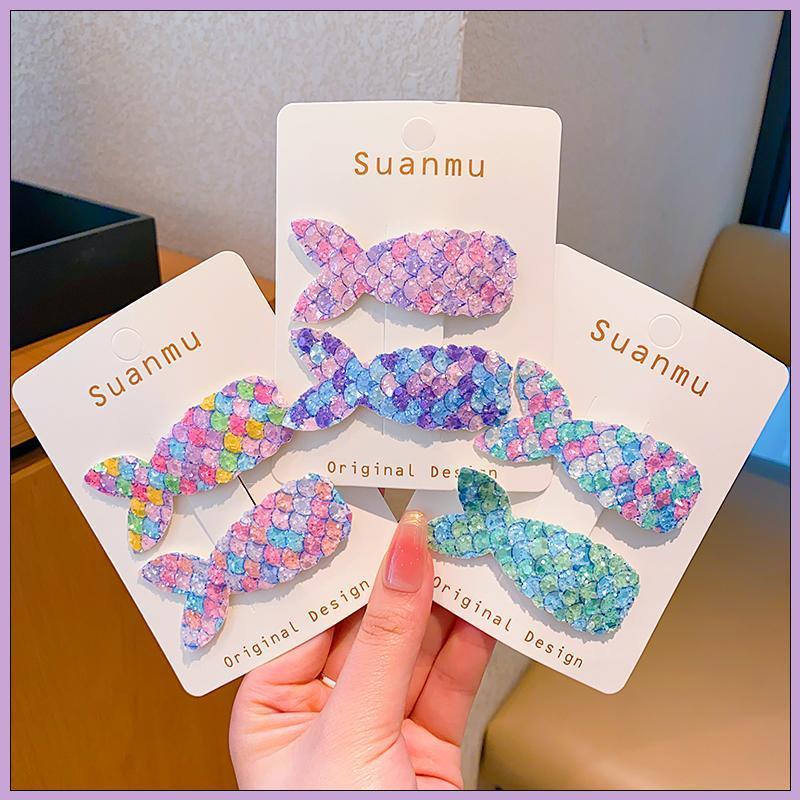 Korean girl's cute hair clips, mermaid tail sequined fabric BB clips, children's baby princess clips, bangs clips Item Picture