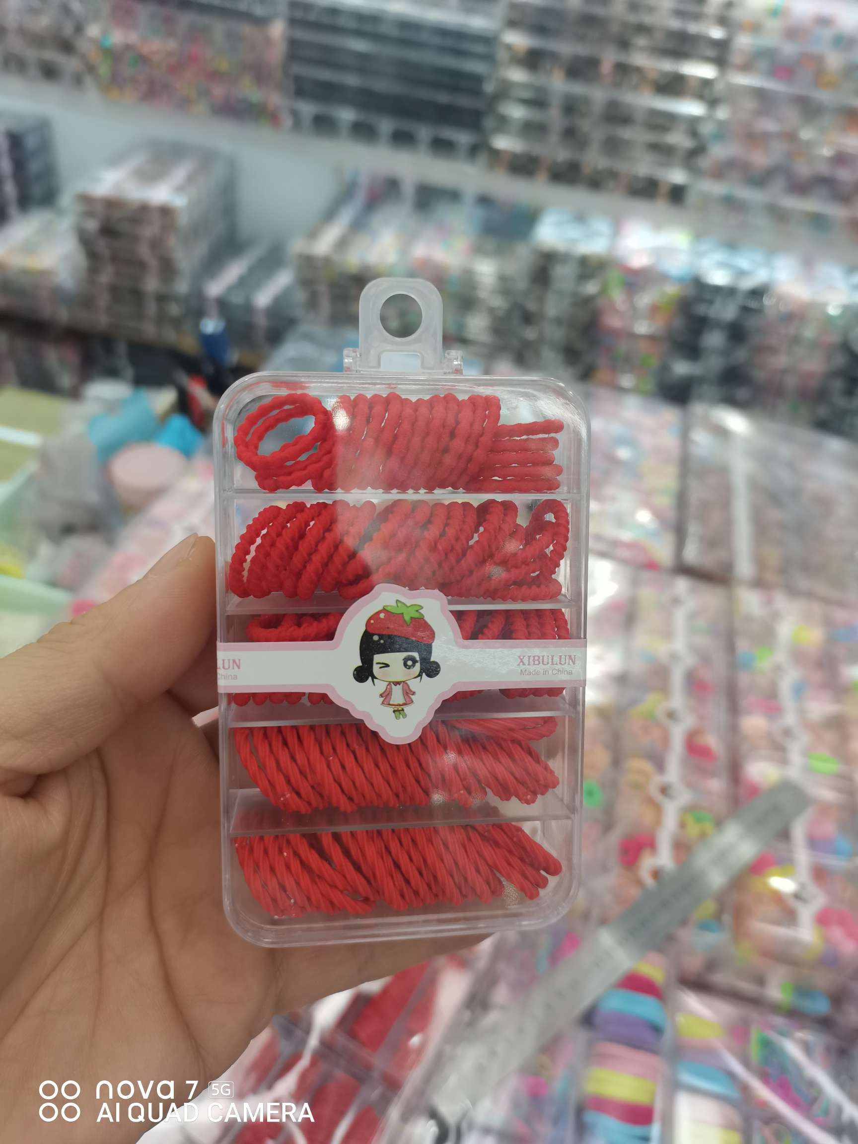 时尚女士头饰 发饰发圈 发圈头绳 皮筋发圈 简约耐用饰品 儿童五格装红色警戒小皮筋 尼龙绳子