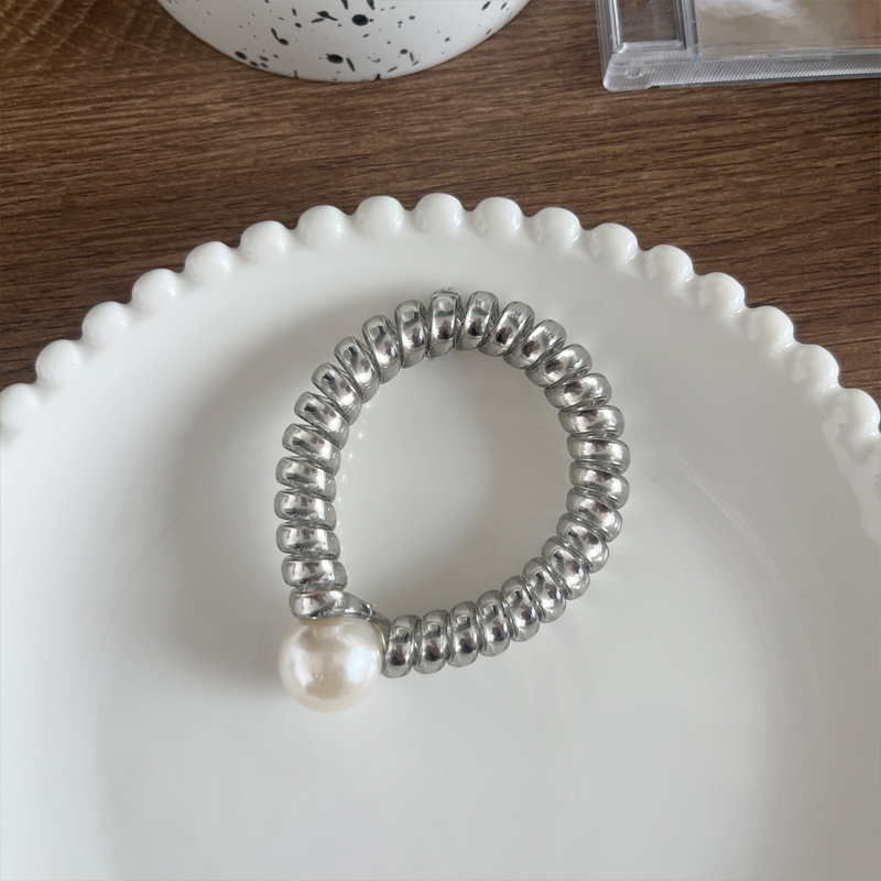 New Korean-style textured imitation pearl telephone line hair tie, hair band, ponytail hair tie, seamless rubber band hair accessory Item Picture