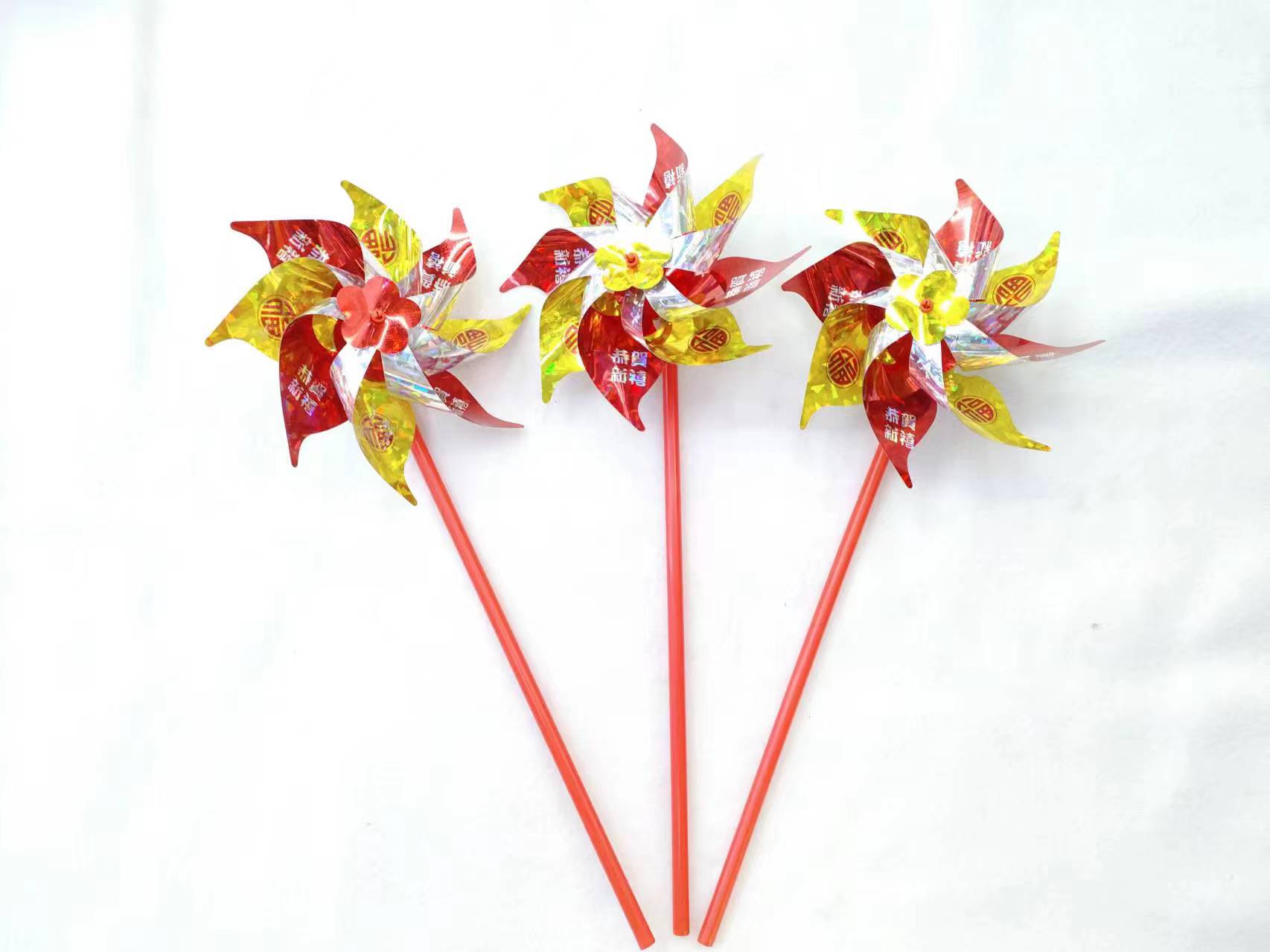 Wooden-handled windmills, small windmills, windmill stools, windmill toys, rotating windmills, children's outdoor game decorations for the New Year Specification image