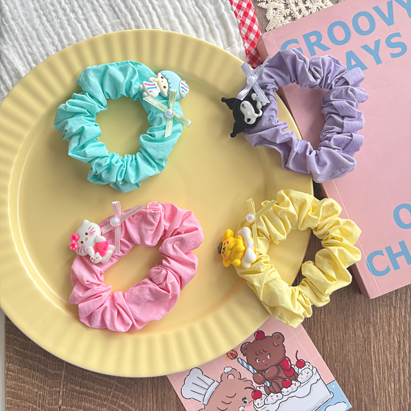 New Korean-style fabric children's cute three-dimensional doll, large intestine hair band, bun head, high ponytail, no damage to hair elastic bands details Picture