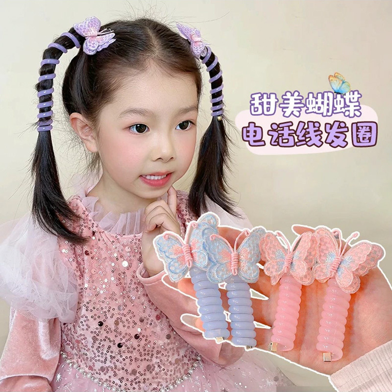 Korean version telephone line hair band, children's hair band, high-end embroidered bow hair band, girls' hair accessory Specification image