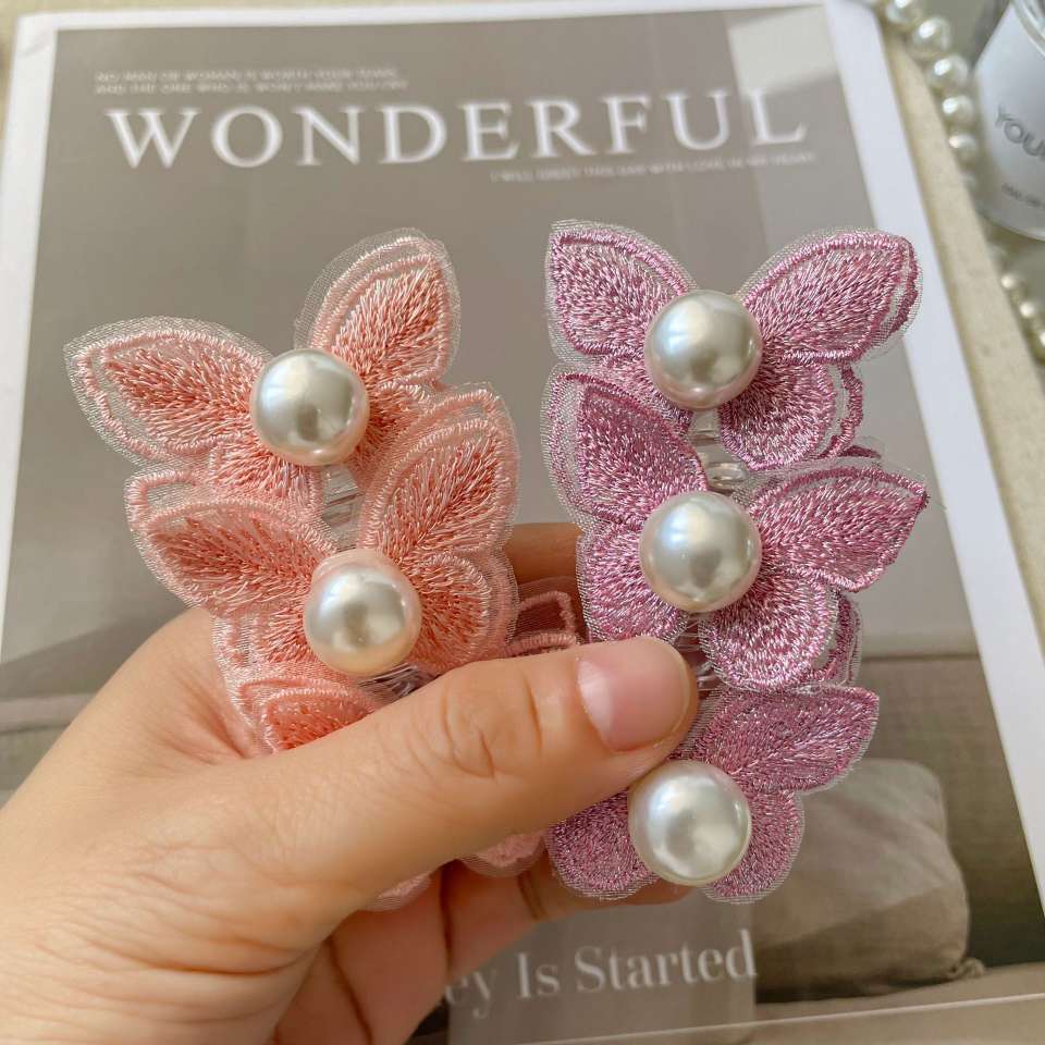 Butterfly Pearl Bubble braid hair tie for Women 2024 New style, high-end French telephone line hair band ponytail hair tie Item Picture