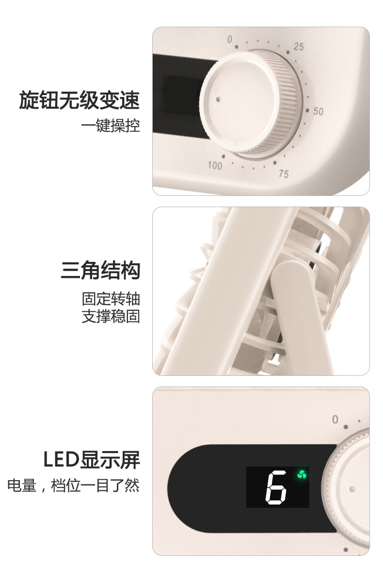桌面数显电风扇宿舍USB充电小风扇迷你多角度大风力台式循环扇极简桌面风扇便携壁挂小风扇学生户外小电风扇详情7
