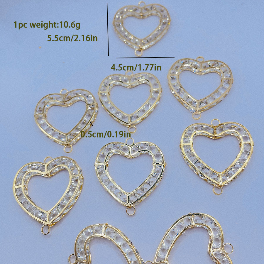 饰品配件金属镶钻爱心设计吊坠项链配件首饰箱包锆石吊坠项链装饰水晶吊坠子透明爱心链条挂件香槟金