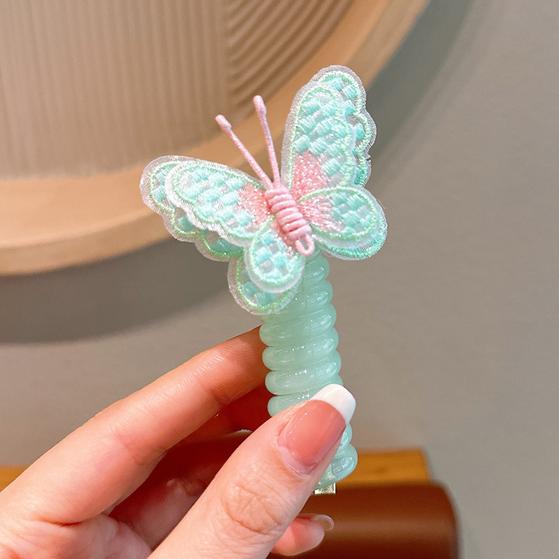 Korean version telephone line hair band, children's hair band, high-end embroidered bow hair band, girls' hair accessory Item Picture