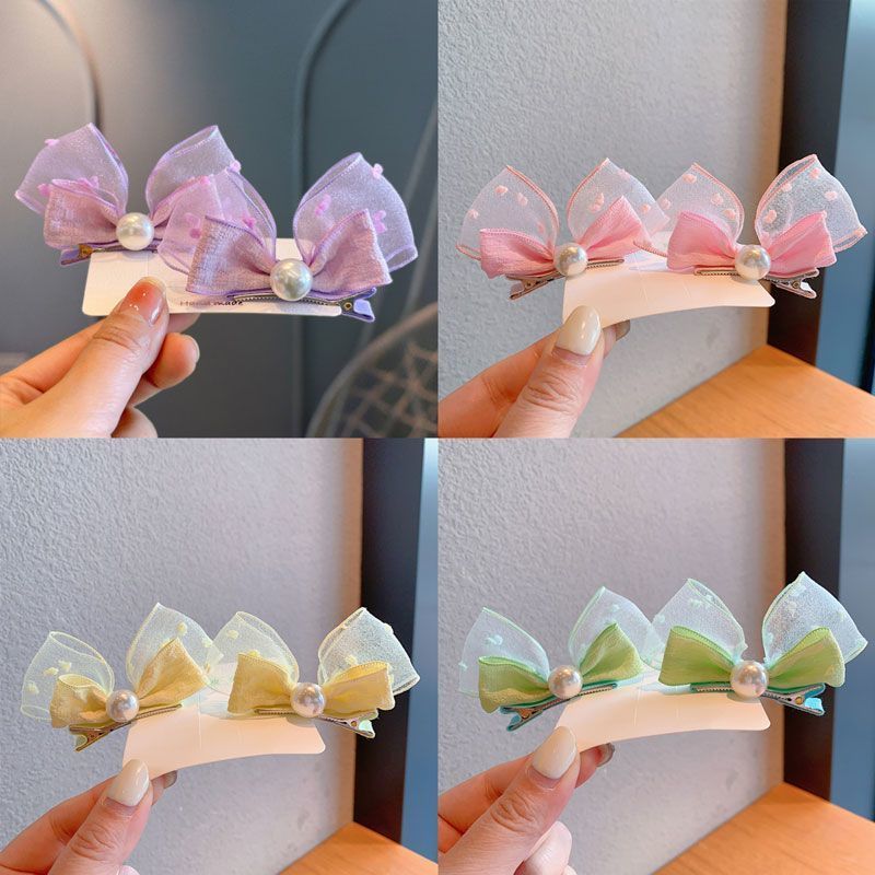Children's cute pearl mesh hair clips, duckbill clips, Korean-style beautiful hair accessories, creative accessories, rolled-up lace