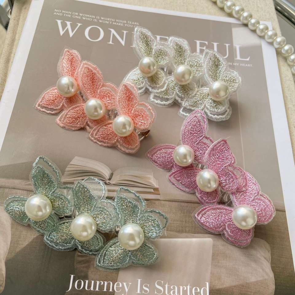 Butterfly Pearl Bubble braid hair tie for Women 2024 New style, high-end French telephone line hair band ponytail hair tie Specification image