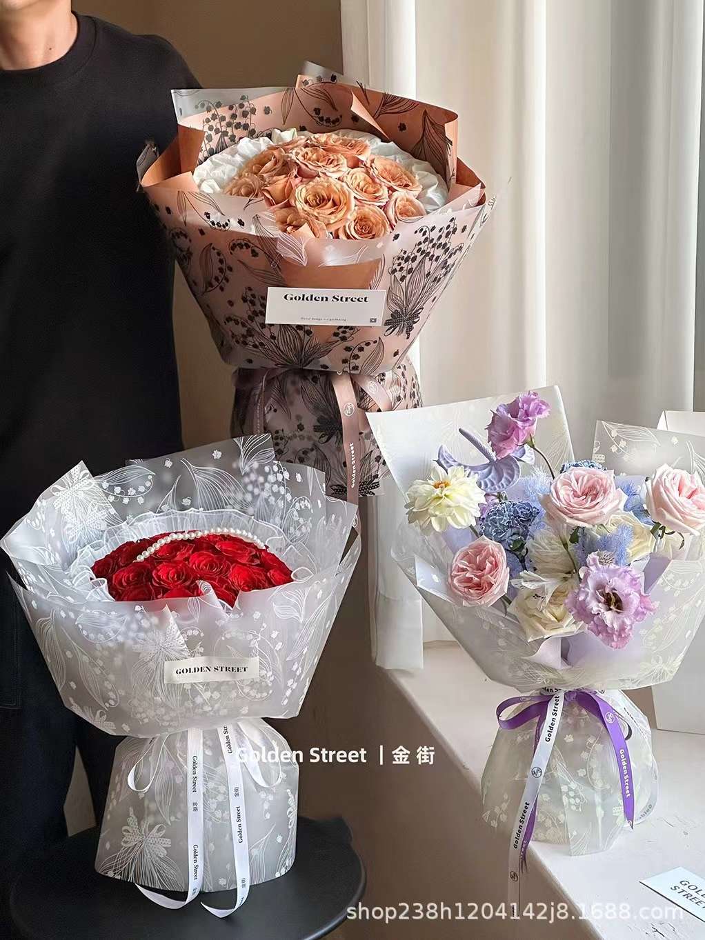 Flower wrapping paper, artificial flower wrapping paper, gift box packaging, lily of the valley Application Scenario