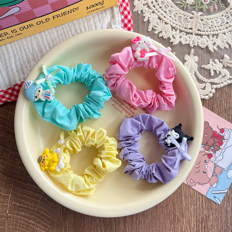 New Korean-style fabric children's cute three-dimensional doll, large intestine hair band, bun head, high ponytail, no damage to hair elastic bands Specification image