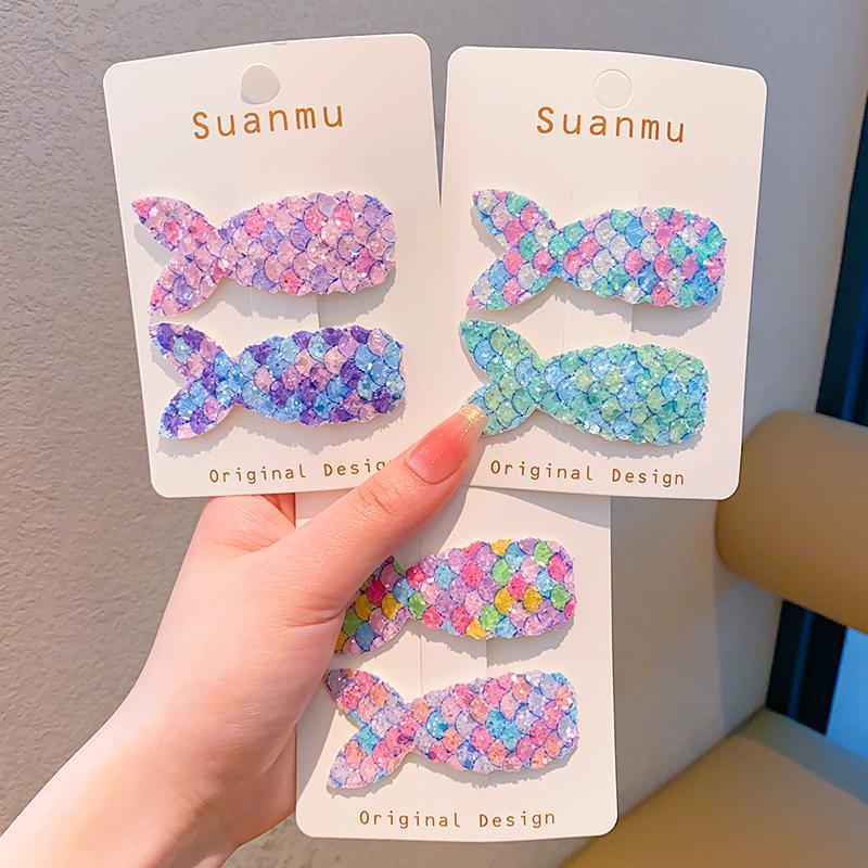 Korean girl's cute hair clips, mermaid tail sequined fabric BB clips, children's baby princess clips, bangs clips details Picture