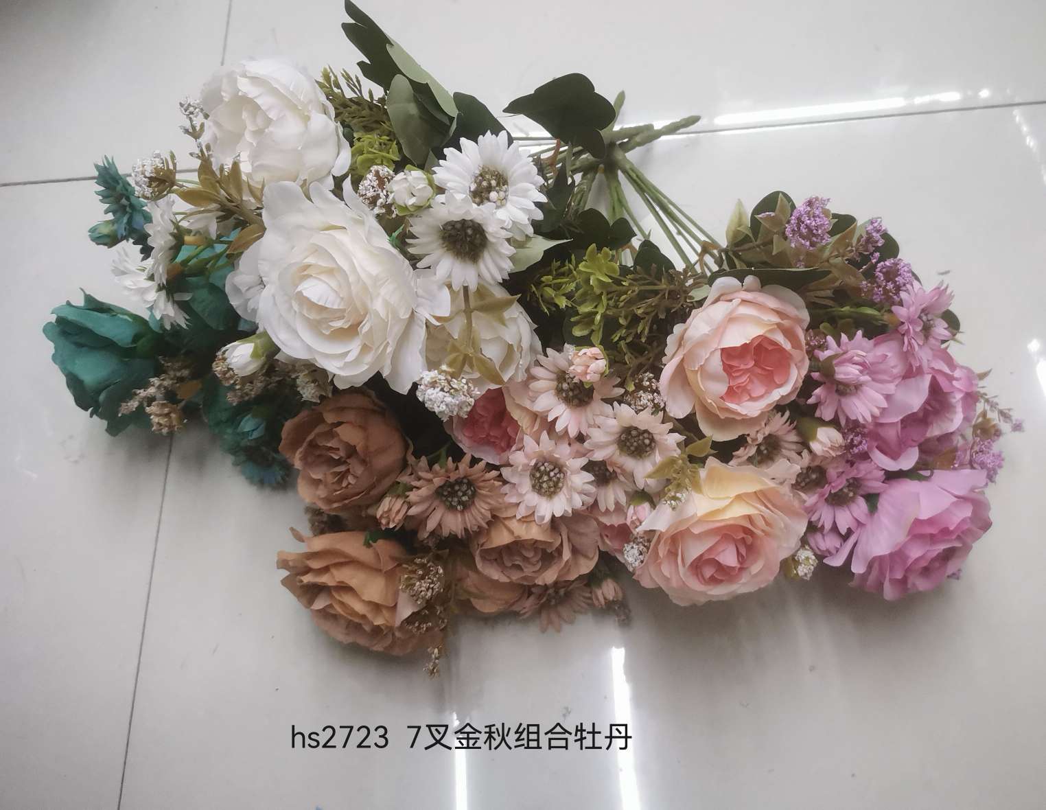 新款仿真欧式组合玫瑰牡丹  人造花假花家居酒店装饰花详情图5