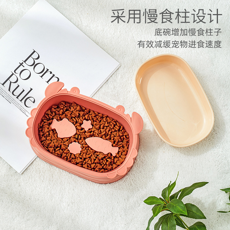 Cartoon crab-shaped pet food bowl, anti-tipping cat food bowl, detachable double-bowl anti-choking dog food utensils, pet supplies details Picture