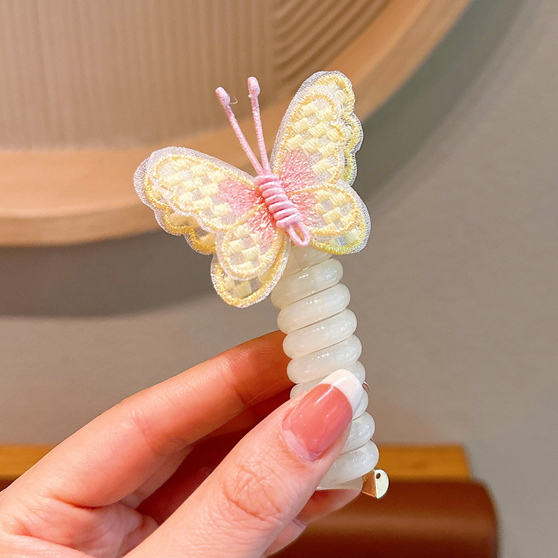 Korean version telephone line hair band, children's hair band, high-end embroidered bow hair band, girls' hair accessory