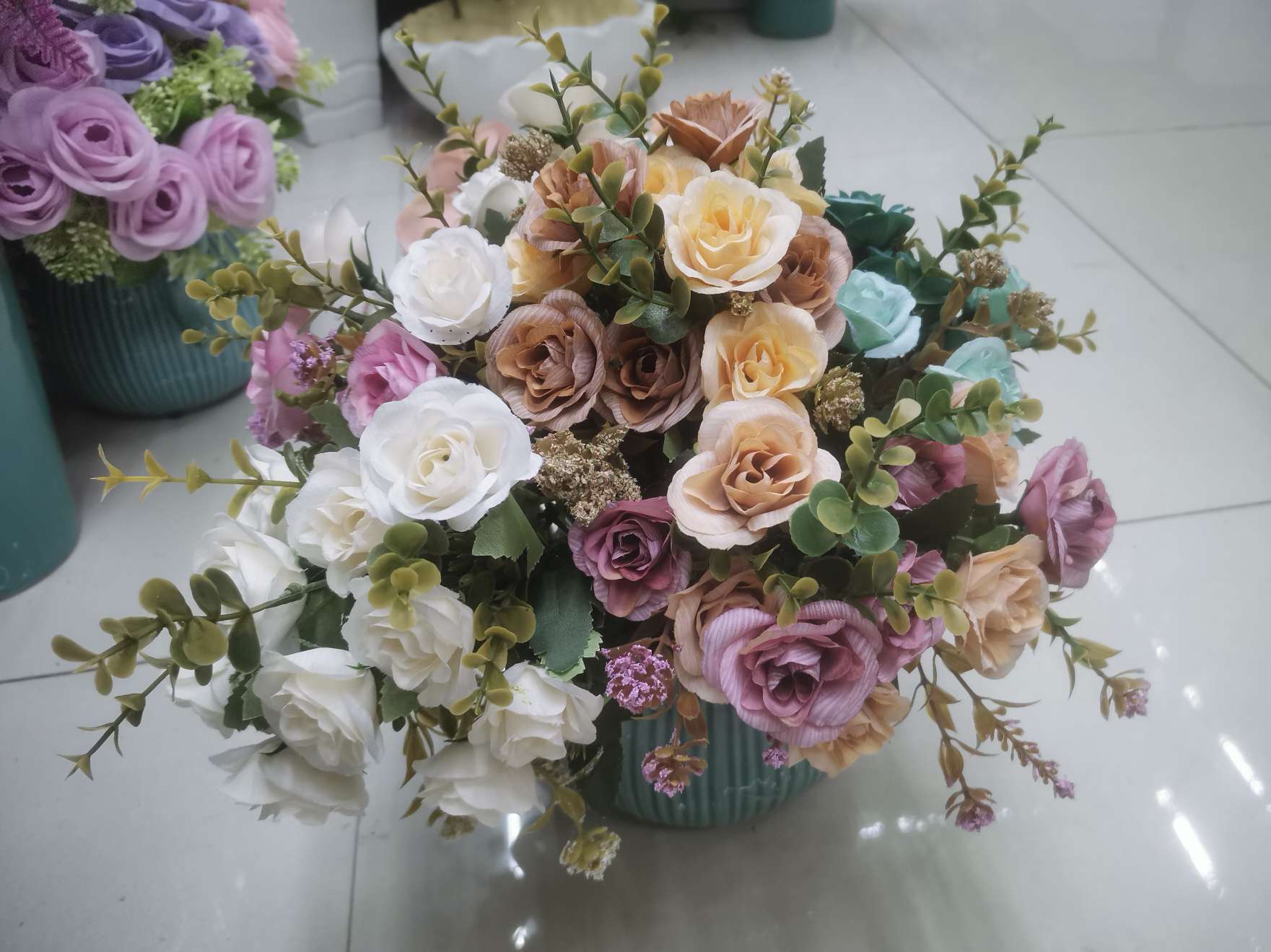 家居专用工艺品礼品 仿真花假花人造花 高仿真欧式5叉玫瑰花束产品图