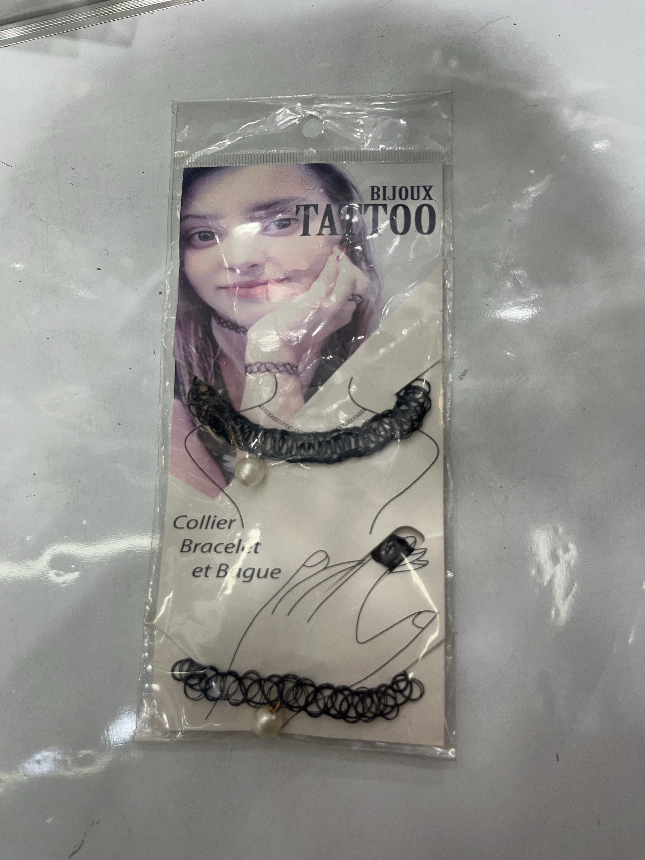 跨境欧美夸张个性黑色纹身鱼线LOVE弹性项链手链戒指闺蜜饰品批发