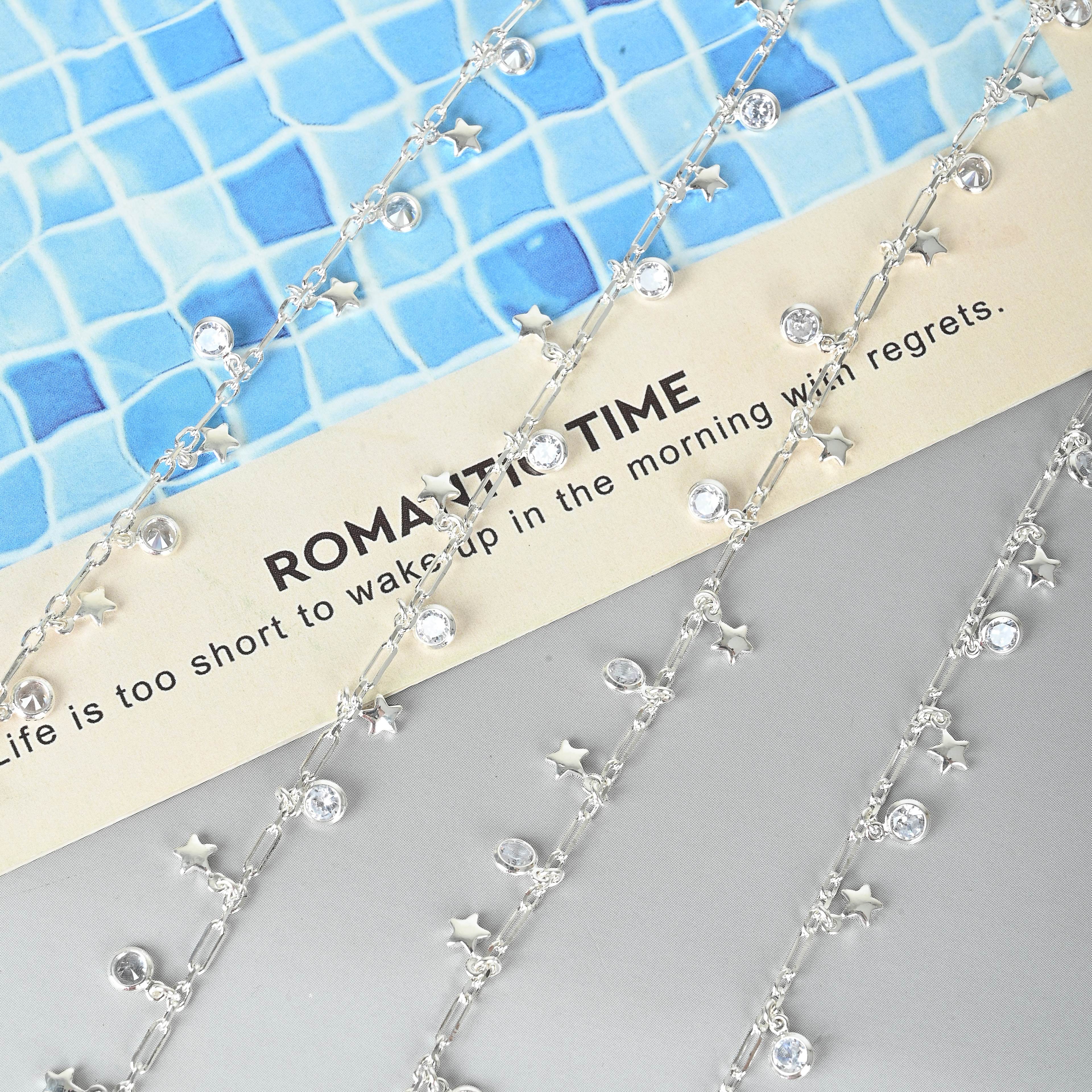 diy jewelry accessories, pure copper chain color retention 4mm triangular crystal beaded chain necklace, ancient costume accessories material HGCT-033