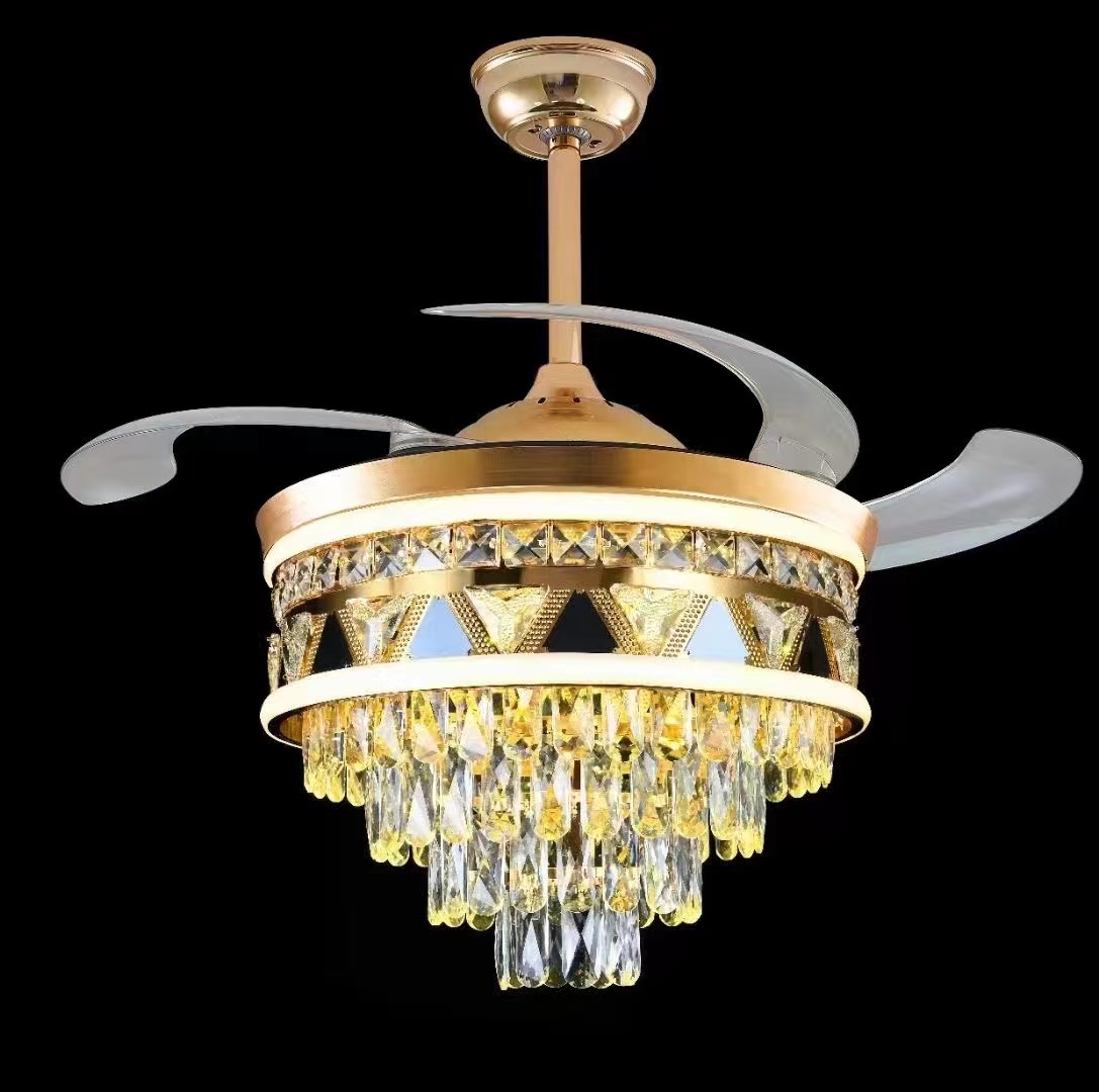 餐厅卧室灯风扇叶灯具变频电扇灯简约轻奢水晶吊灯吊扇灯风扇灯隐形细节图