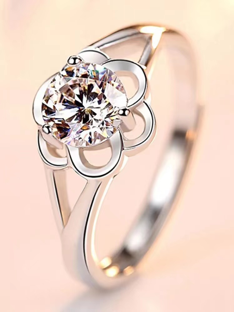 Live-streaming supply: One-carat diamond ring for women, fashionable and simple six-prong open ring, rose-shaped zircon ring detail image 4
