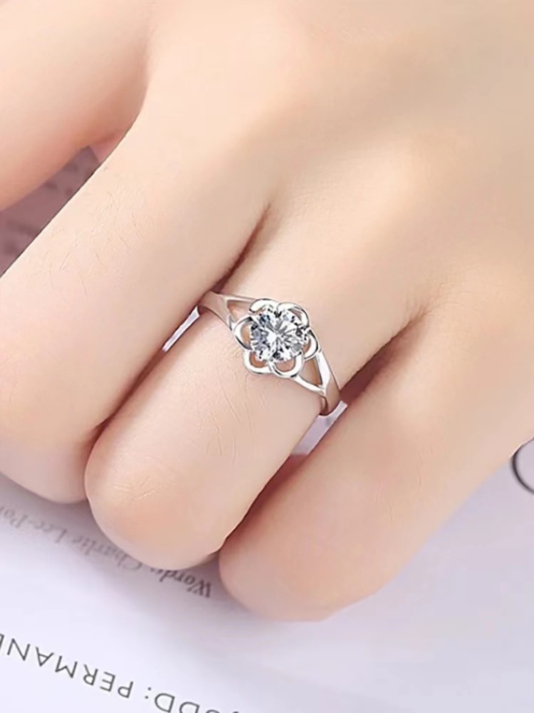 Live-streaming supply: One-carat diamond ring for women, fashionable and simple six-prong open ring, rose-shaped zircon ring details Picture