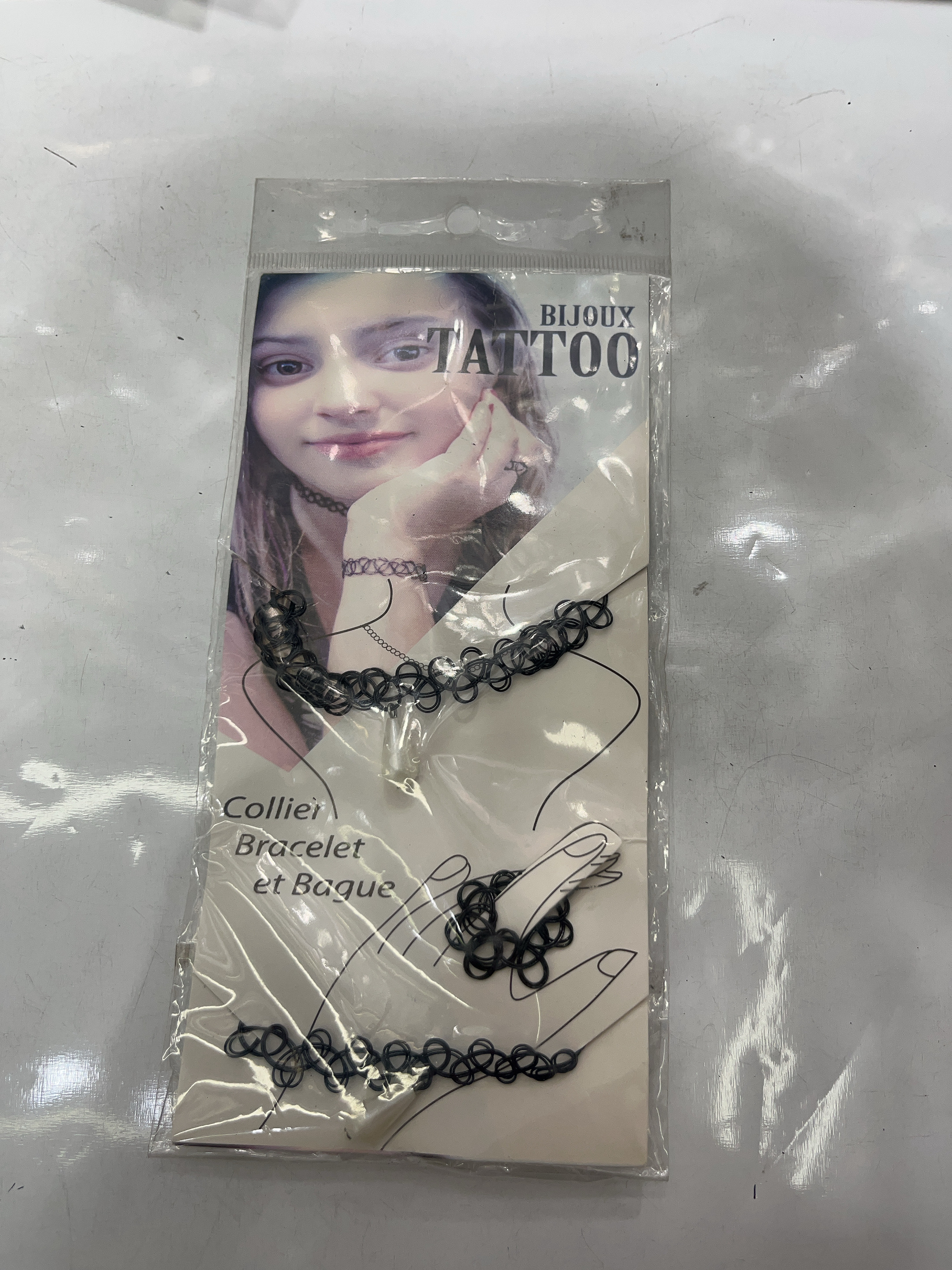 欧美女珍珠鱼线纹身项链手链戒指三件套欧美choker厂家直销项链