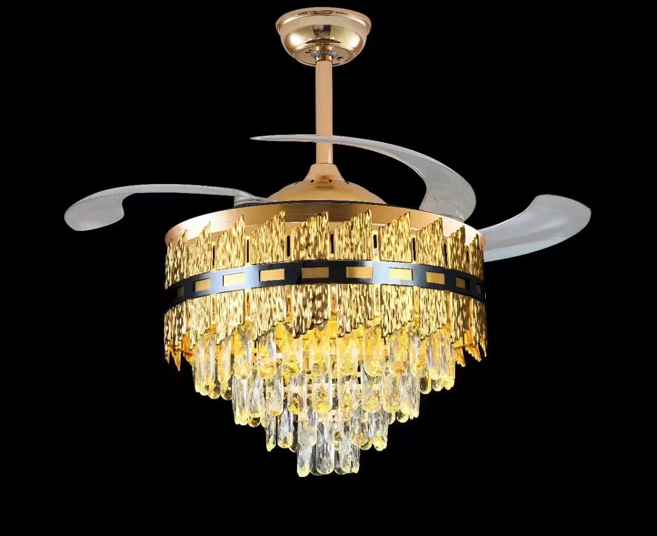 餐厅卧室灯风扇叶灯具变频电扇灯简约轻奢水晶吊灯吊扇灯风扇灯隐形白底实物图