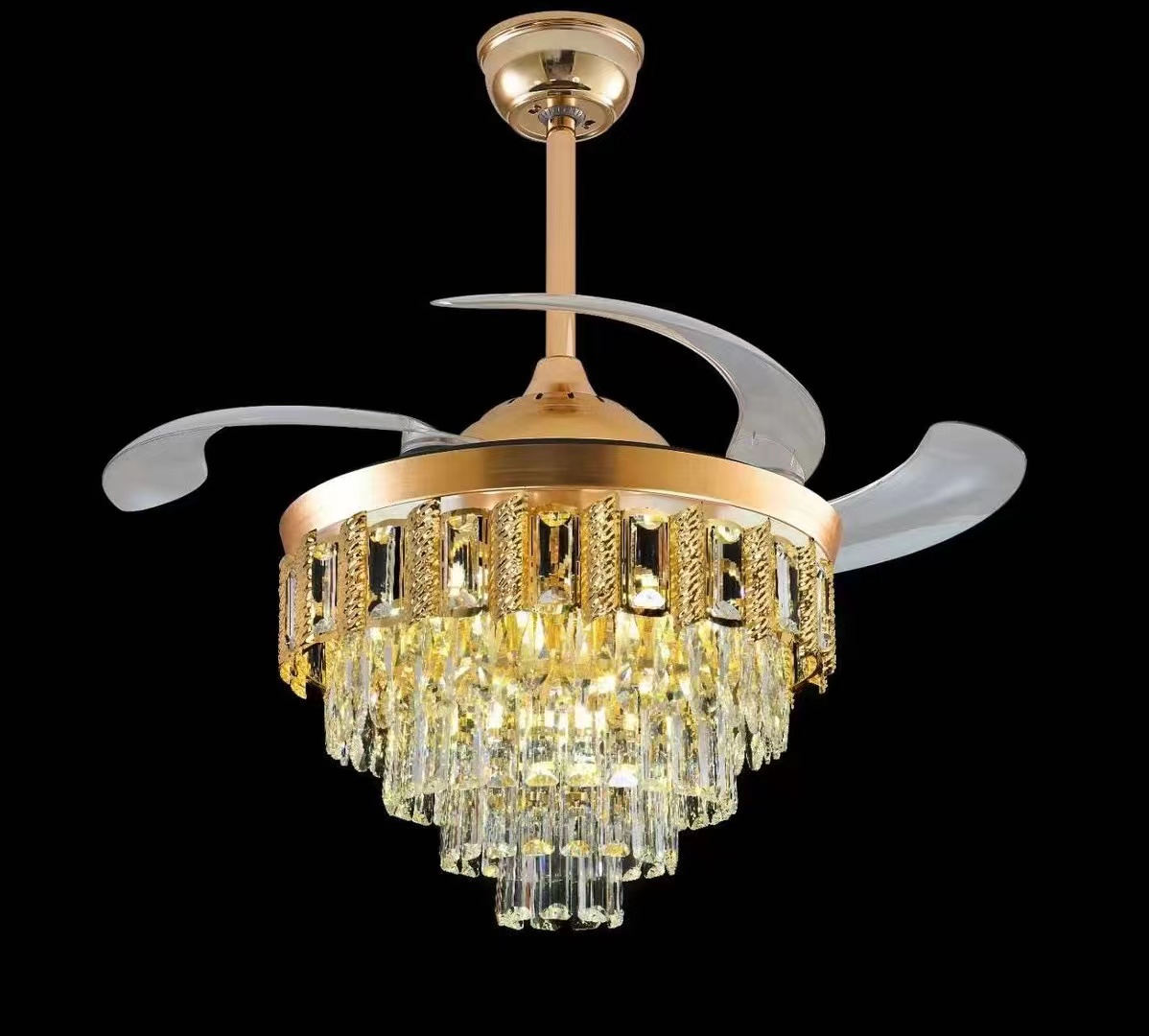 餐厅卧室灯风扇叶灯具变频电扇灯简约轻奢水晶吊灯吊扇灯风扇灯隐形产品图