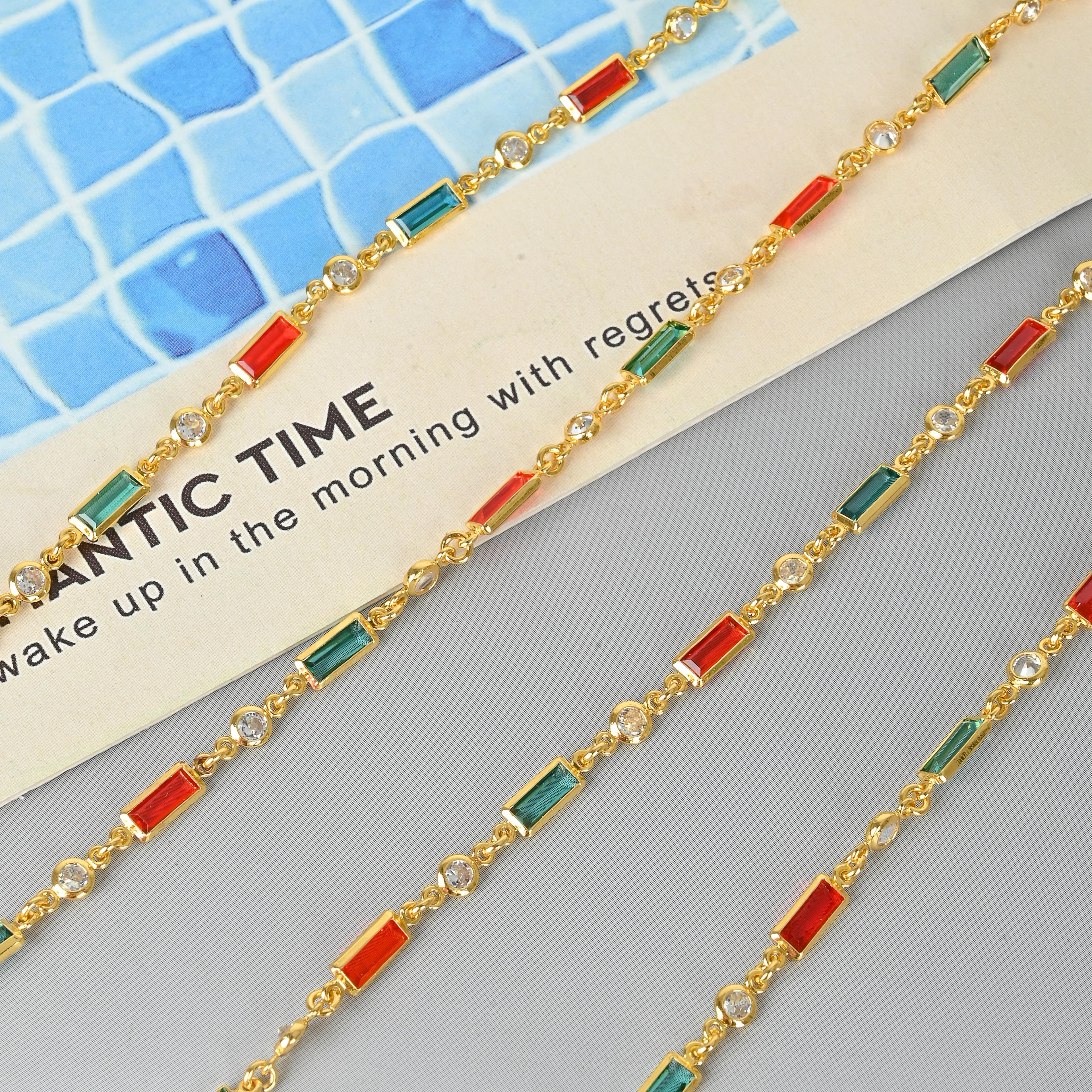 多彩水钻拼接项链配件合金饰品配件不掉色手链个性复古风首饰配件018