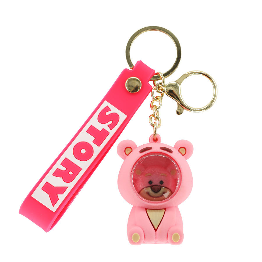 Wholesale of popular cartoon strawberry bear keychains, space bear figurines, schoolbag decorations, astronaut best friend and couple gifts Item Picture