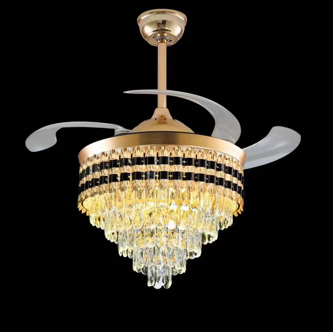 餐厅卧室灯风扇叶灯具变频电扇灯简约轻奢水晶吊灯吊扇灯风扇灯隐形图