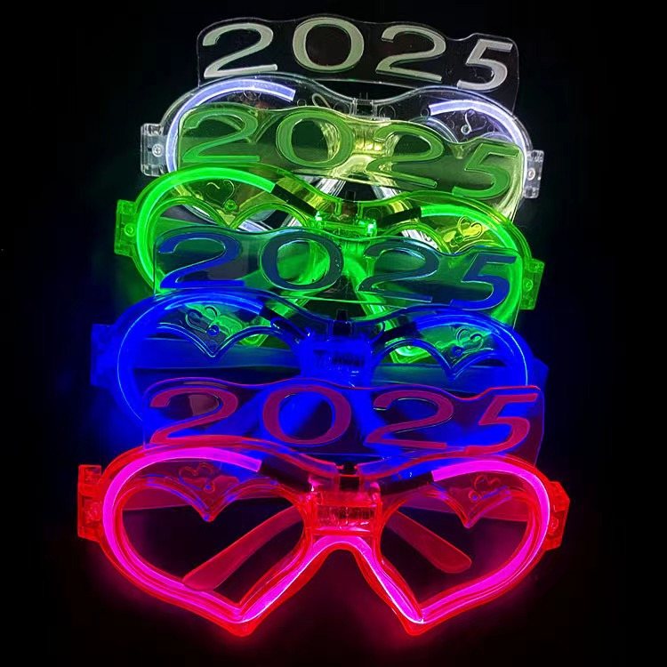 2025发光眼镜LED气氛道具网红闪光蹦迪演唱气氛道具爱心眼镜冷光直销新年快乐详情2
