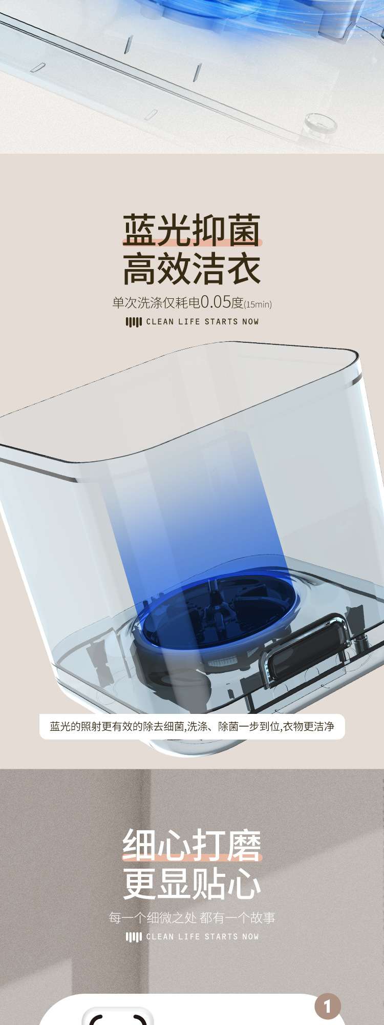 Ultrasonic automatic household portable blue light washing machine, essential for travel dormitory furniture, multi-functional automatic household detail image 5