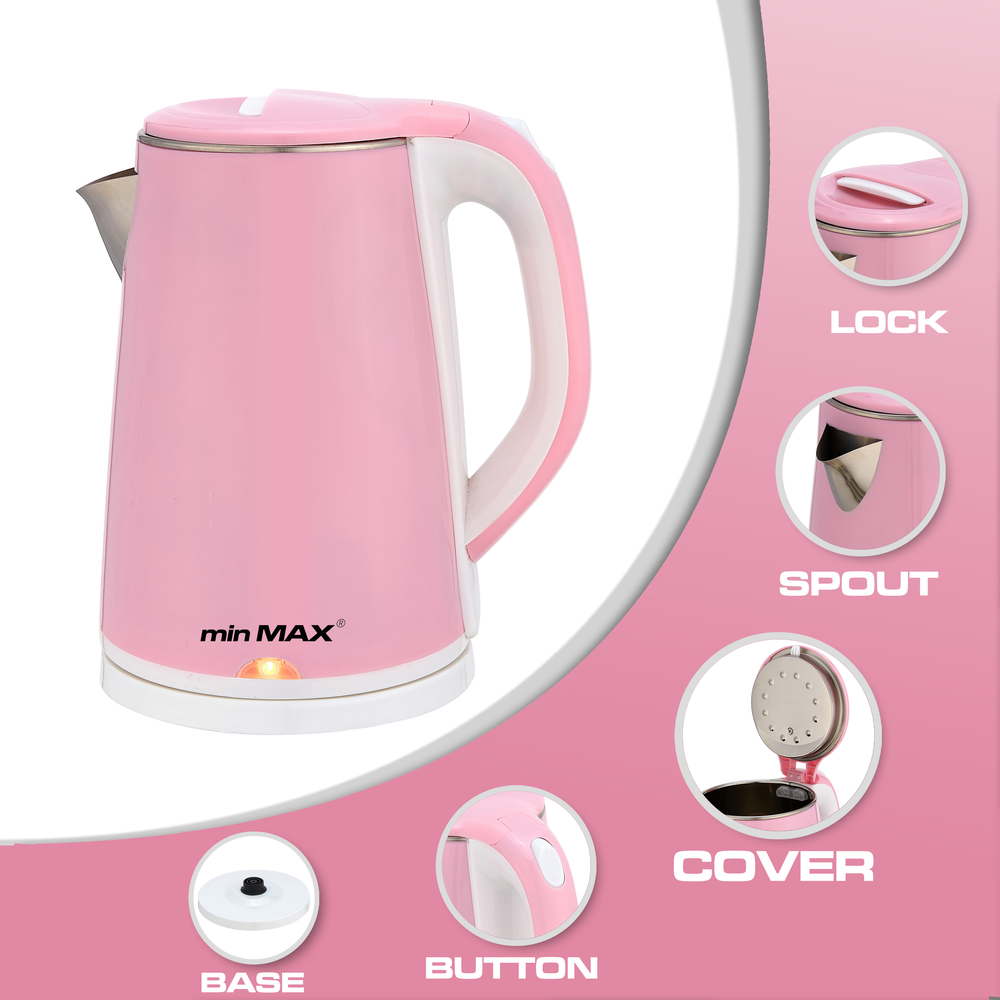 minMAX Home Hotel 2388 cheap electric kettle, electric boiling kettle, large capacity 2.0L kettle in stock Specification image