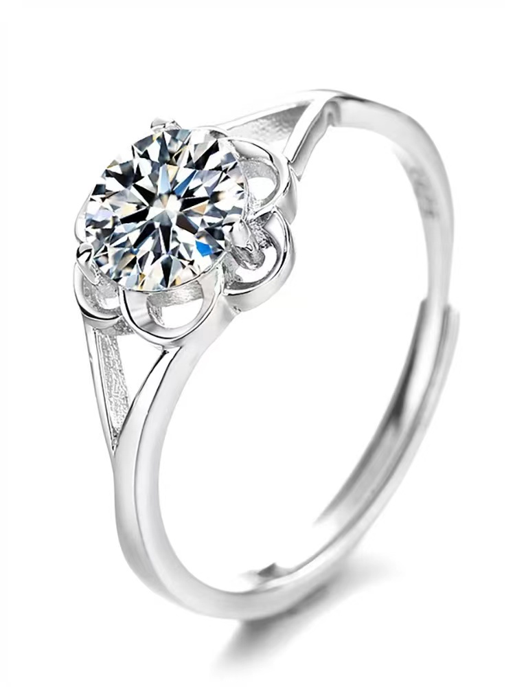 Live-streaming supply: One-carat diamond ring for women, fashionable and simple six-prong open ring, rose-shaped zircon ring detail image 2