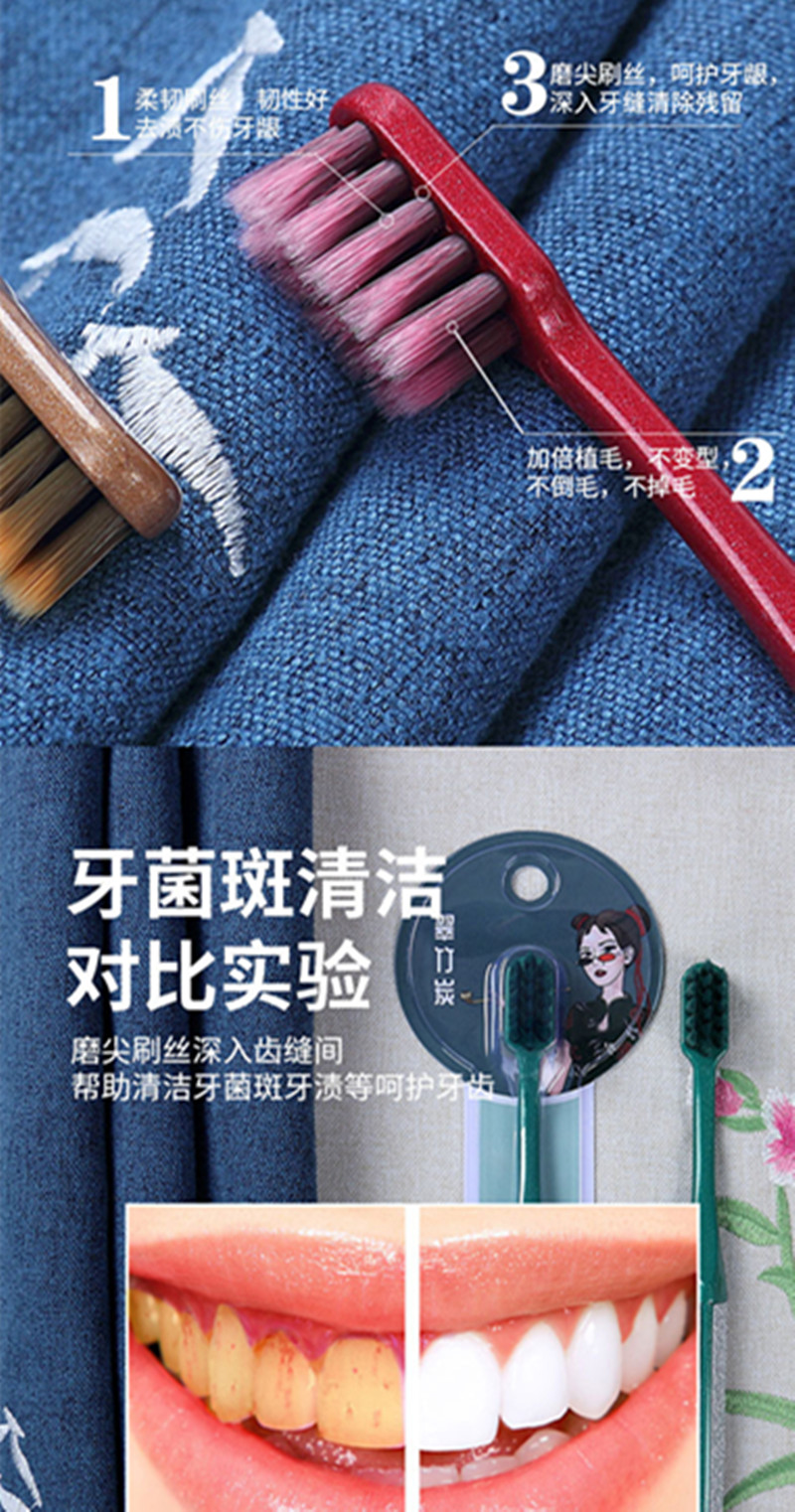 Net Red Series Bamboo Charcoal Fine Soft Hair Baidu Baijie 503 Food Color Men And Women Whitening Toothbrush Non-Slip Handle Free Mail Specification drawing