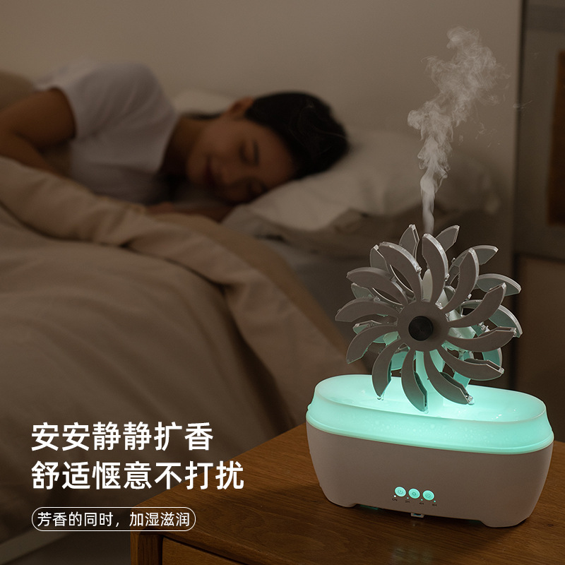 New windmill water drop household fog volume remote control ultrasonic aroma diffuser essential oil diffuser, seven-color lamp humidifier aroma diffuser Item Picture