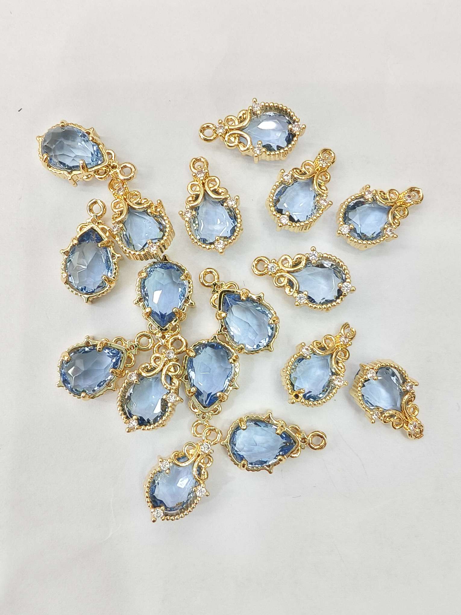 少女风铜镀金铜镶锆石水滴单吊饰 diy手工项链手链发簪饰品配件详情图4