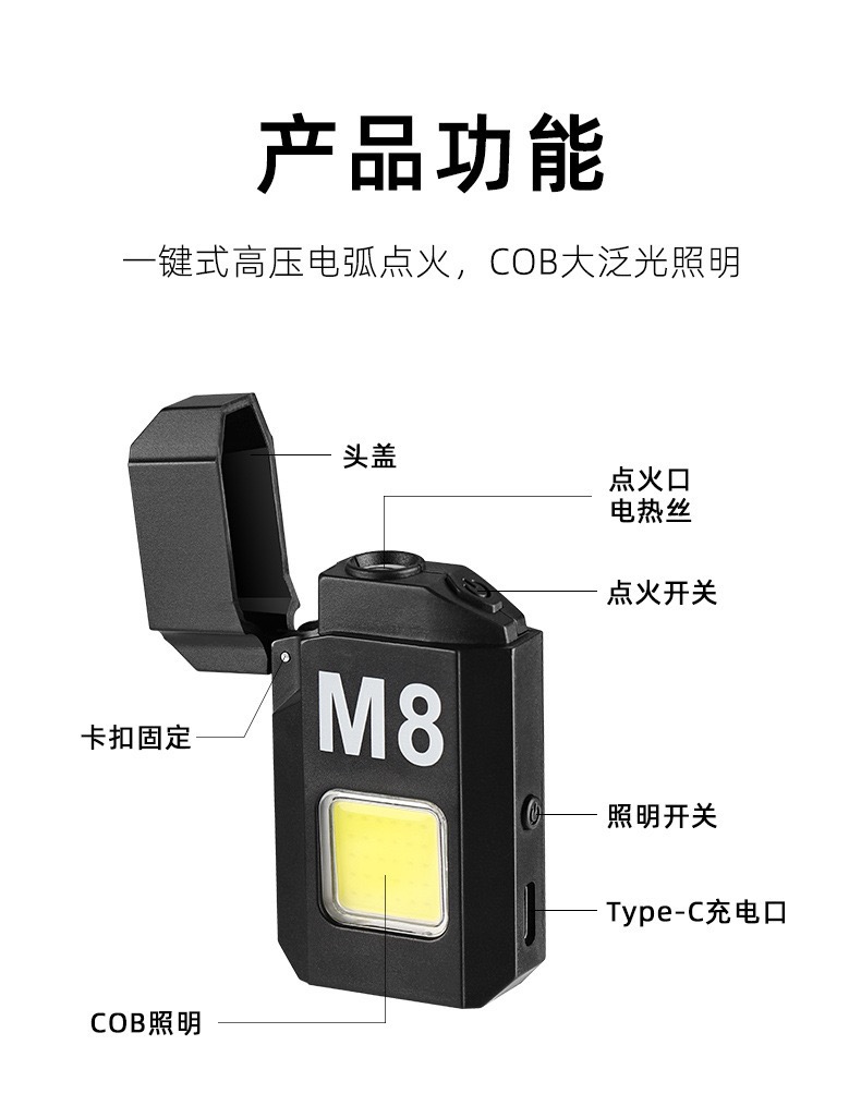 电热丝打火机钥匙扣灯多功能便携随身灯户外便携迷你钥匙扣灯USB充电打火机口袋补光灯便携工作灯户外维修应急灯详情8