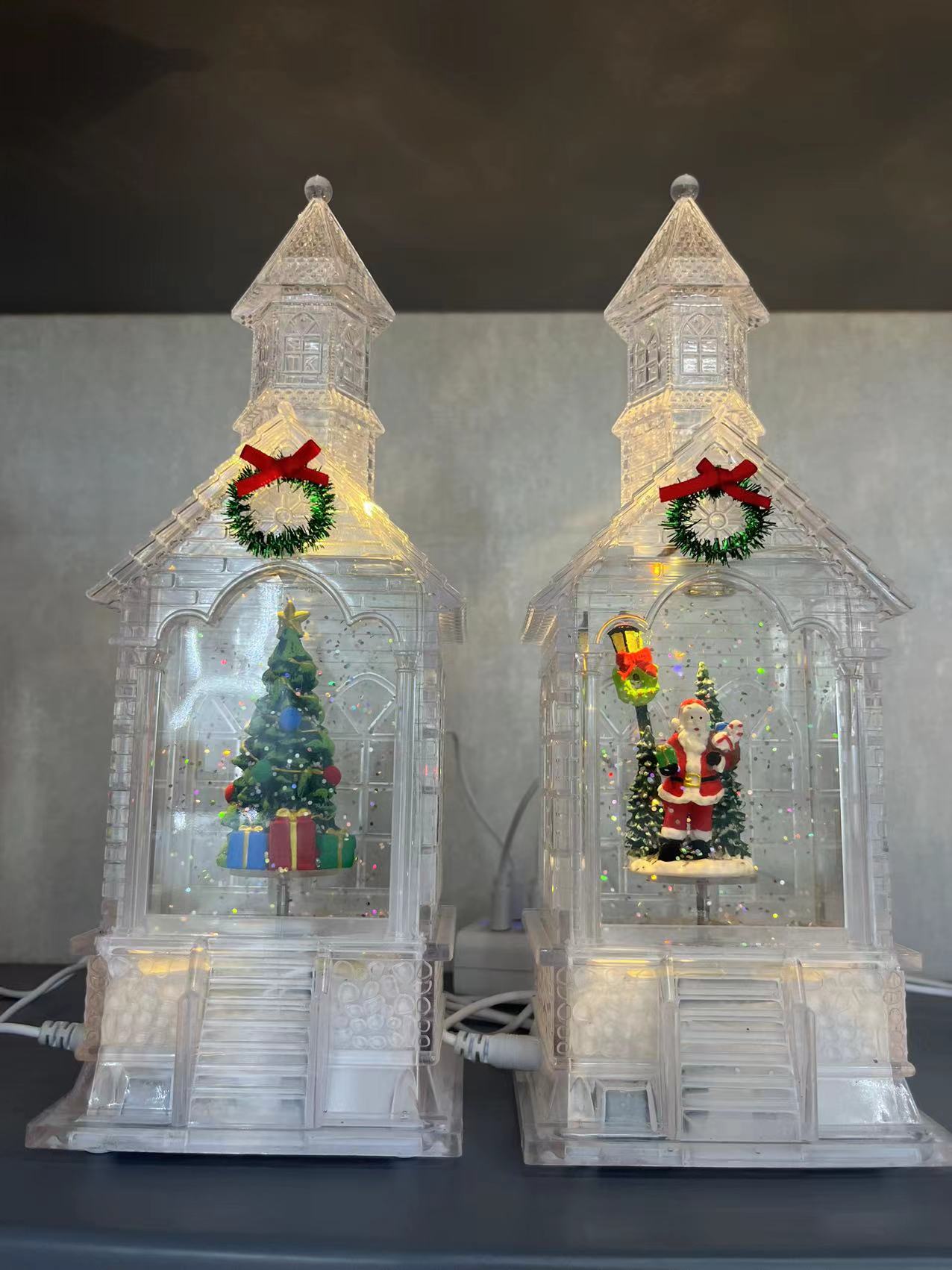 圣诞节日装扮圣诞花圣诞礼品木质风灯挂件跨境节日风灯外贸圣诞树带灯三支蜡烛圣诞球挂件诞节圣诞老人风灯摆件圣树脂圣诞圣圣诞