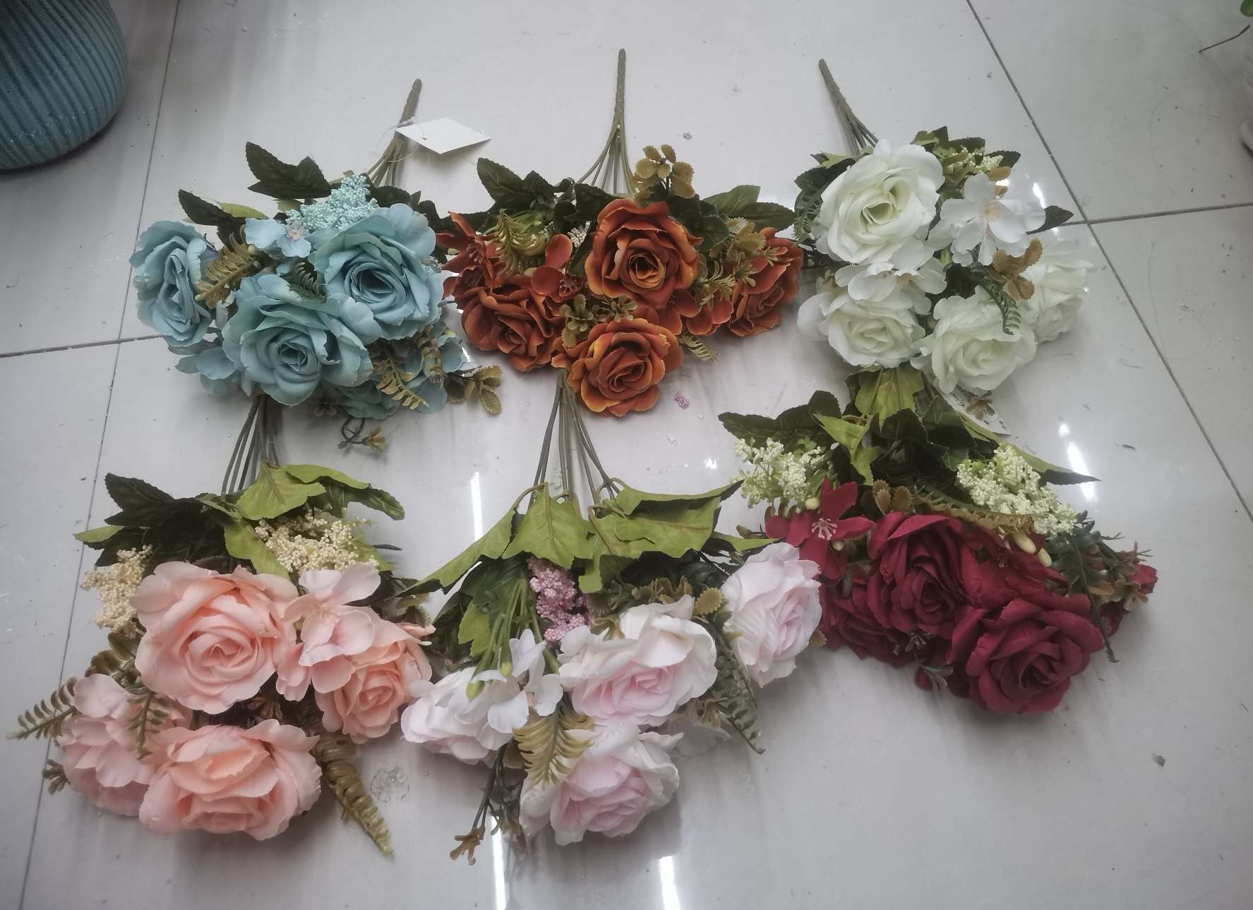 New European-style artificial flower 7-fork European-style fragrant rose artificial flower for home and hotel decoration detail image 6