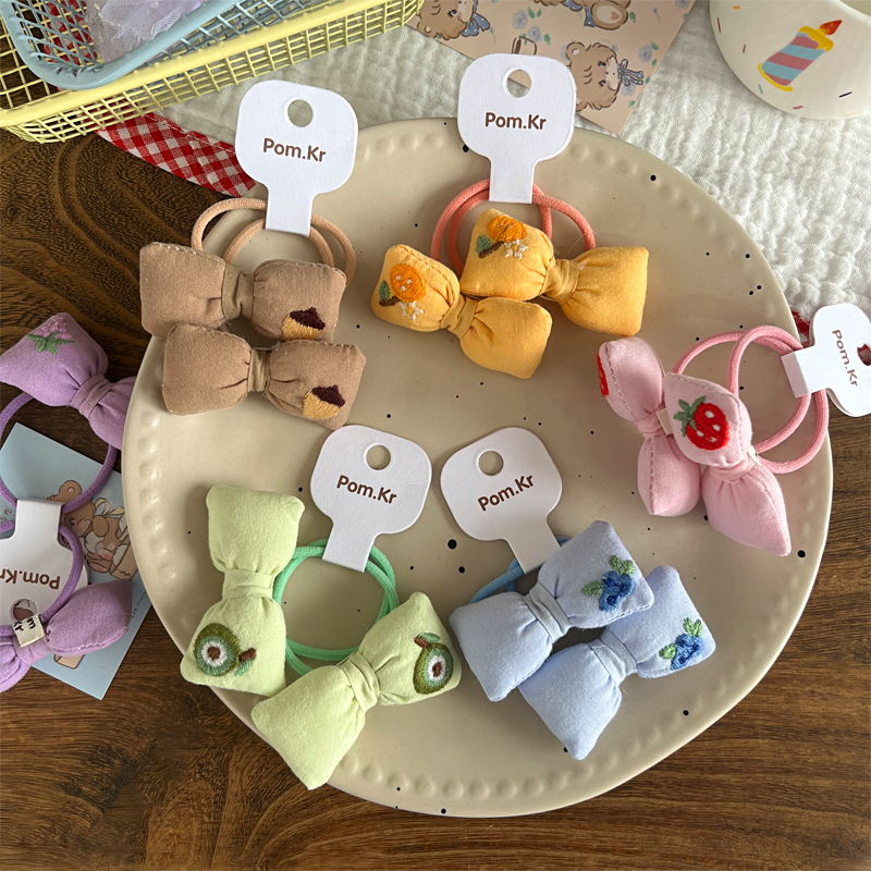 New cute fabric Korean-style fruit flower bud hair band and hair tie, versatile for children, high-elasticity rubber band ponytail hair band Item Picture