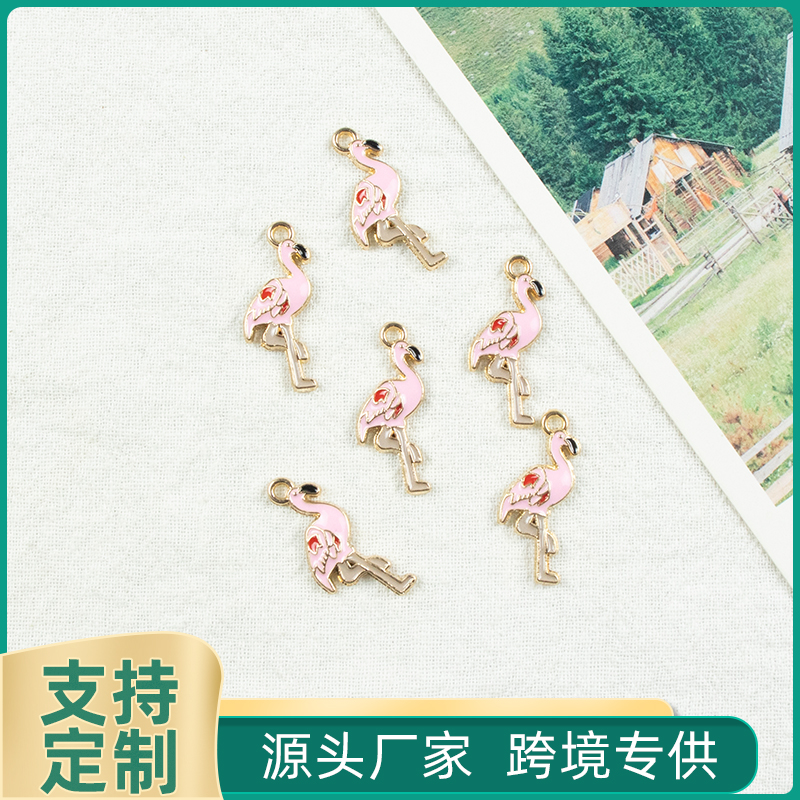 Alloy oil-dripping single flamingo necklace, earring accessories, diy jewelry accessories, alloy jewelry accessories, jewelry bracelet, alloy oil-dripping