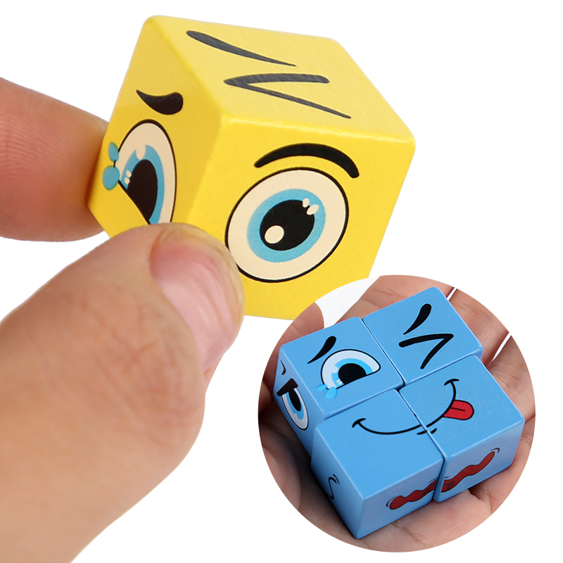 Iron box set four against the face building blocks children enlighten wooden logical thinking training fun expression changing face Rubik's cube building blocks three-dimensional puzzle toy happy party board game Item Picture