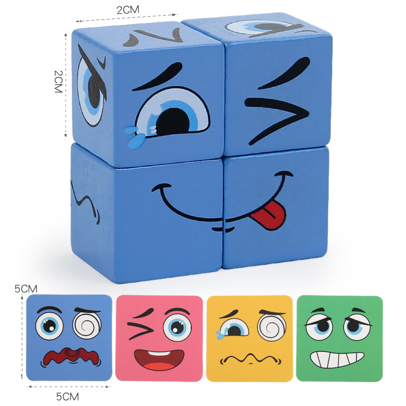 Iron box set four against the face building blocks children enlighten wooden logical thinking training fun expression changing face Rubik's cube building blocks three-dimensional puzzle toy happy party board game details Picture