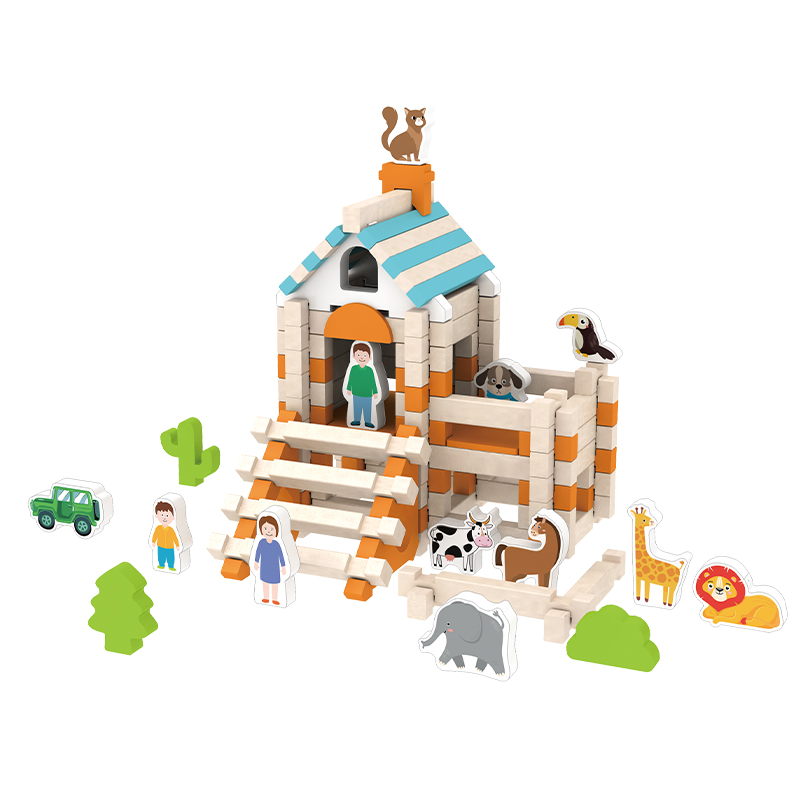 122PCS mortise and tenon building blocks for children's early education Luban mortise and tenon building blocks for educational building blocks Creative space construction DIY wooden toy home building blocks Application Scenario