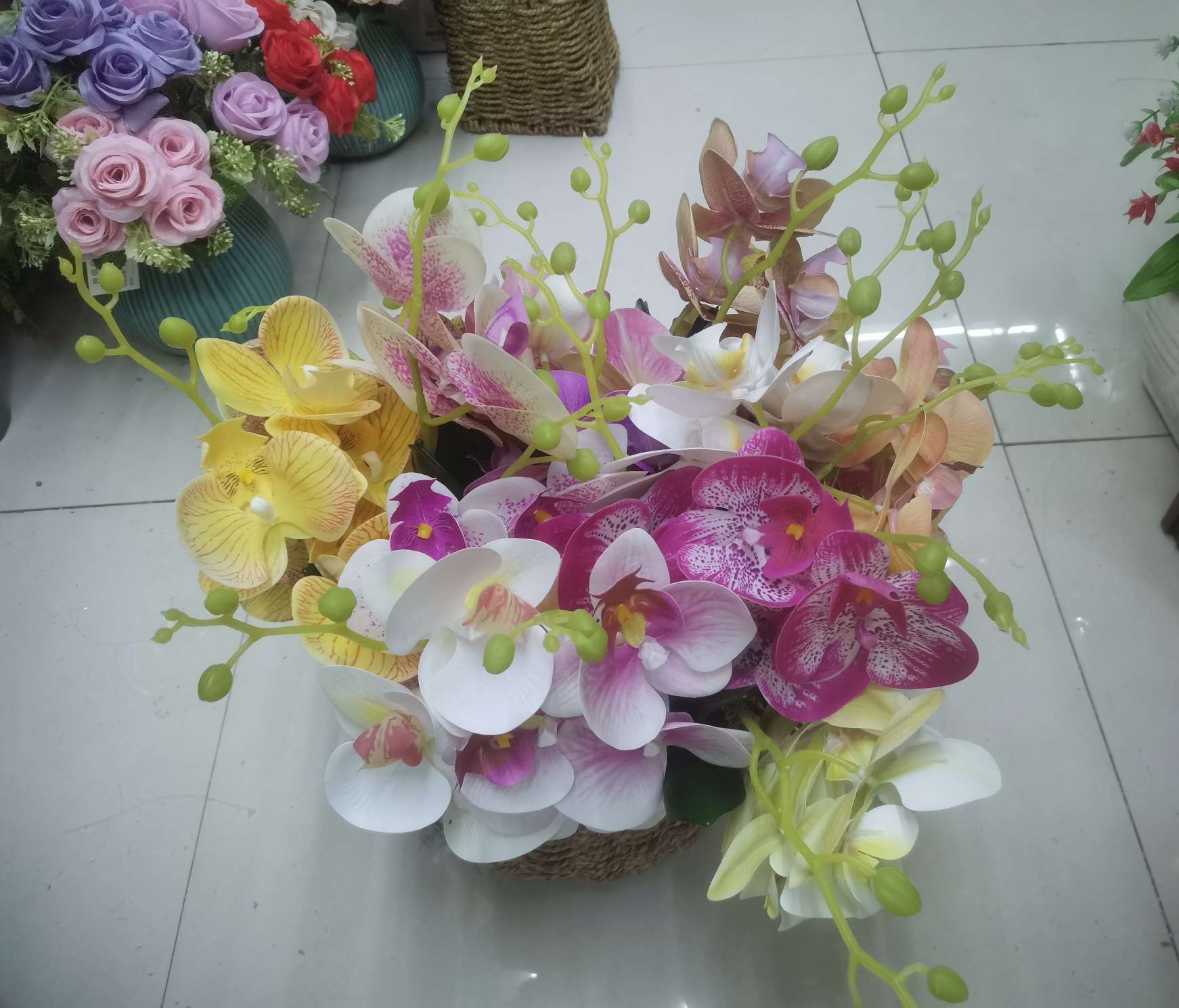A new 3D Phalaenopsis flower bouquet for the Jiaju project hotel decoration, featuring artificial artificial flowers and high-quality simulation details Picture