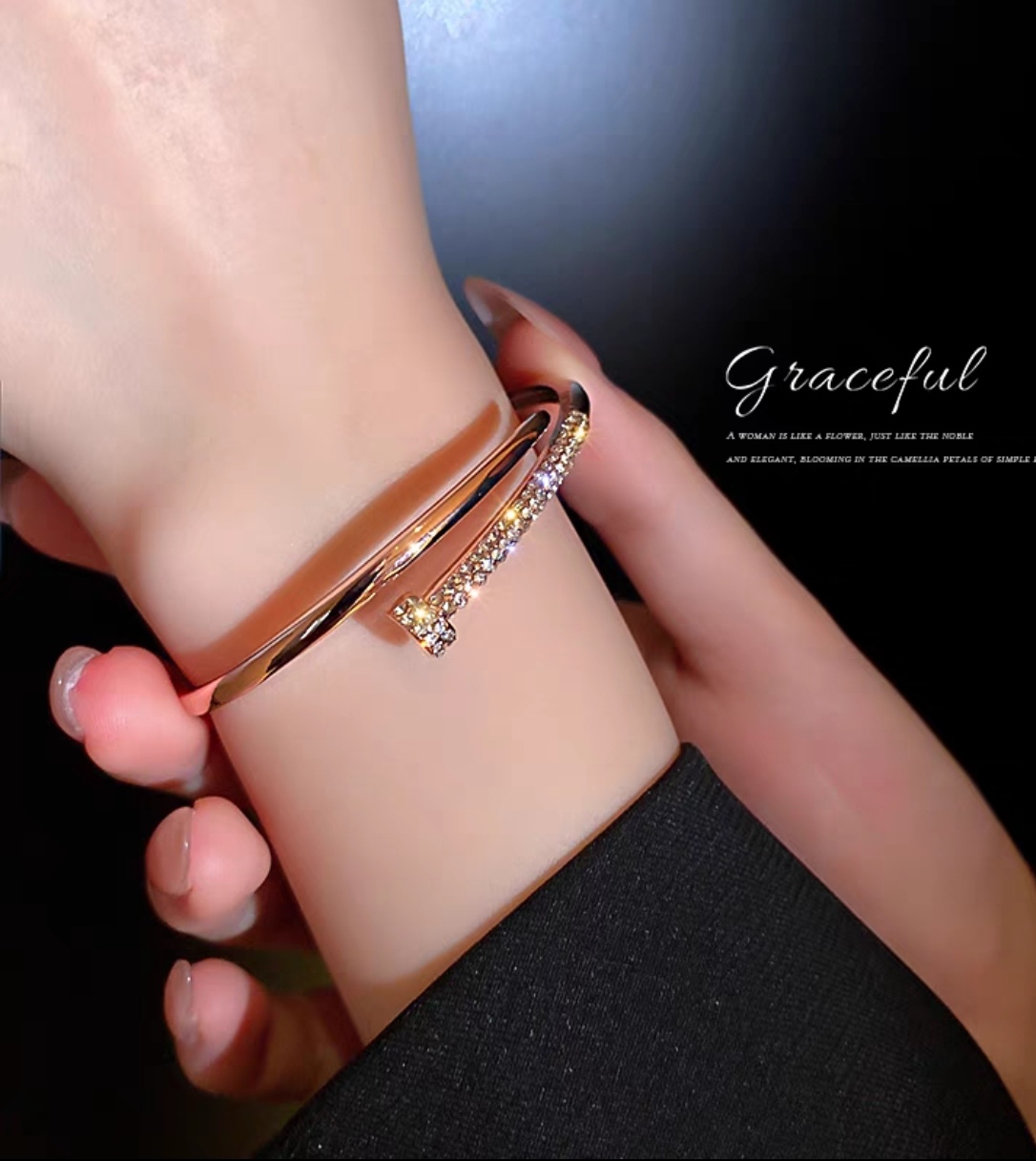 High-end diamond-encrusted bracelet with an Instagram niche design, adjustable opening, fashionable bracelet accessory, new style for women in 2024 Specification image
