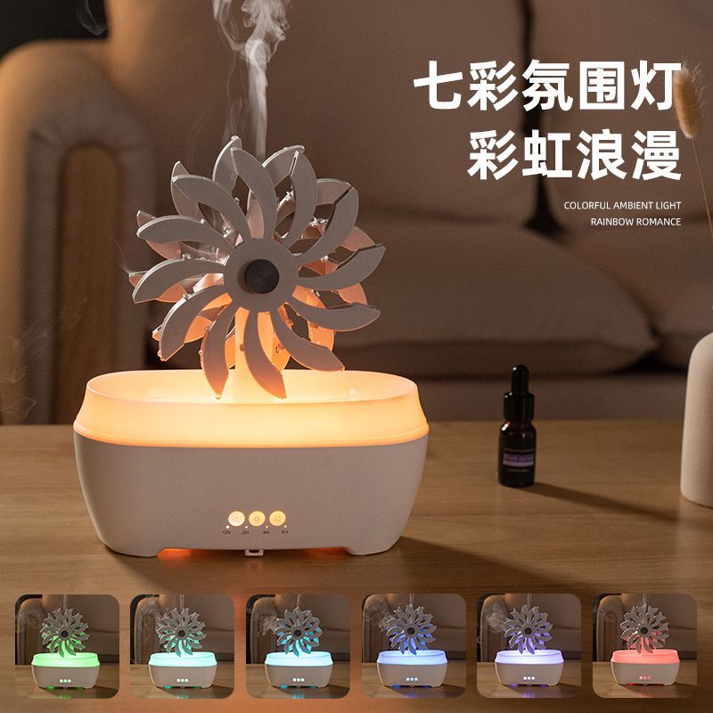 New windmill water drop household fog volume remote control ultrasonic aroma diffuser essential oil diffuser, seven-color lamp humidifier aroma diffuser Specification image